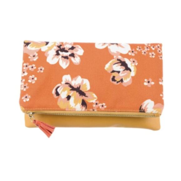 NEW Rachel Pally Reversible Foldover Clutch Zahara Goldenrod Orange Floral - Picture 1 of 10